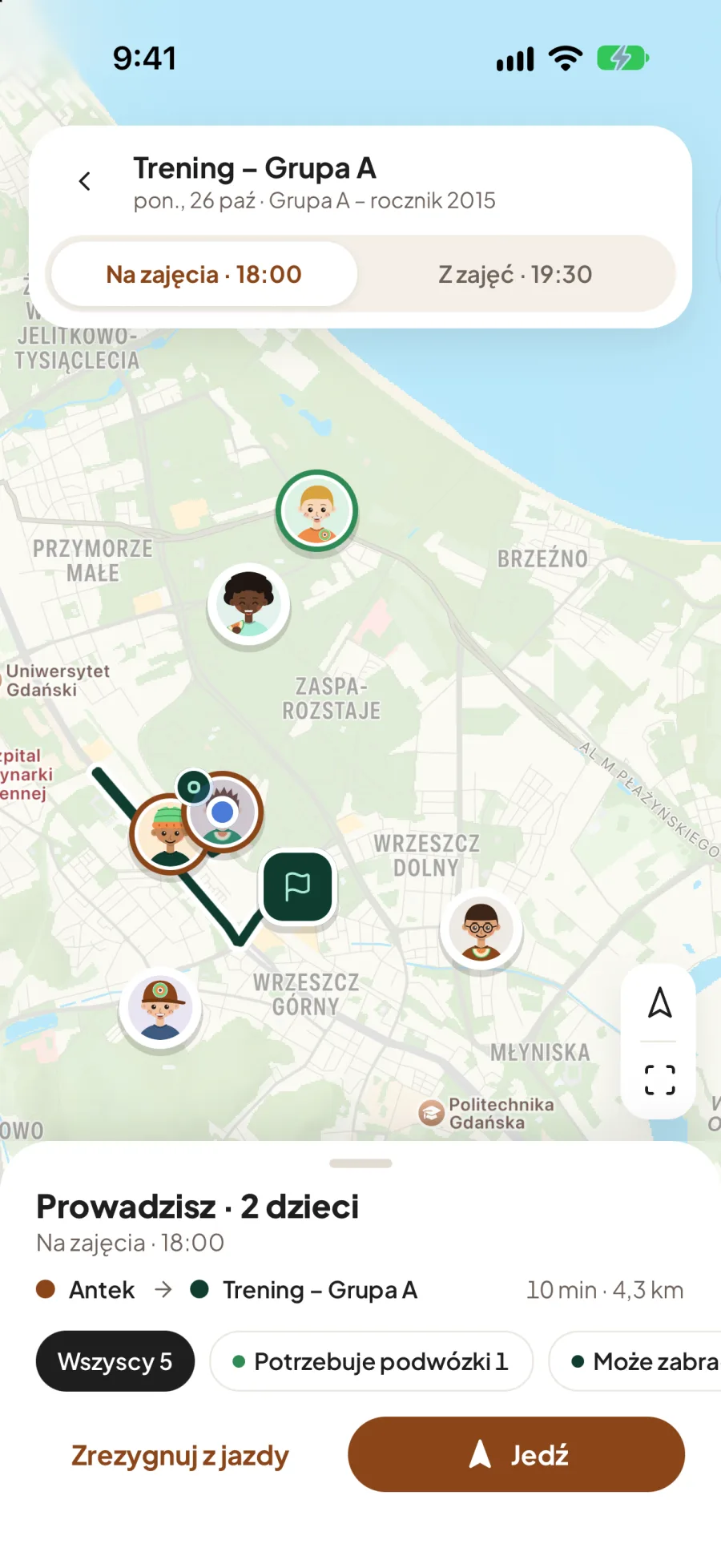 Melon: Wspólne podwózki dzieci na treningi i do szkoły, w zamkniętej grupie, którą zakłada klub albo szkoła.